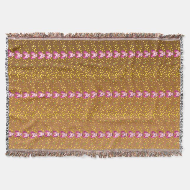 Manta Tejida Patrón de violetas florales rosadas y bronce vinta (Anverso)