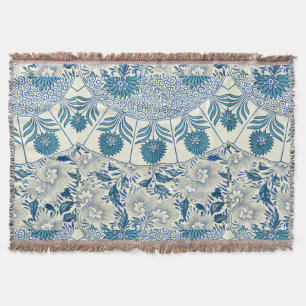 Manta Tejida Patrón floral azul Diseño antiguo asiático