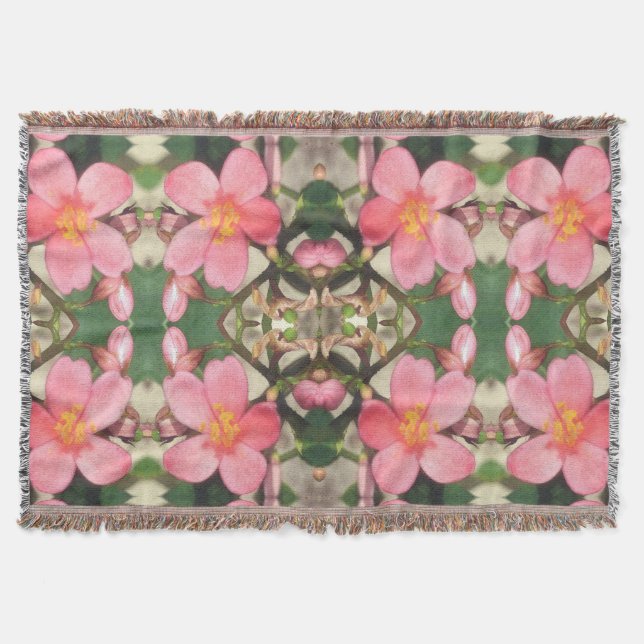 Manta Tejida Patrón floral rosado (Anverso)