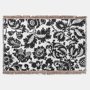 Manta Tejida Patrón Floral Veneciano en Negro y Blanco de Willi