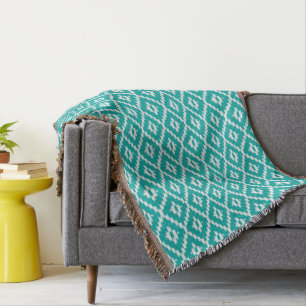 Manta Tejida Patrón Ikat - Turquesa y blanco
