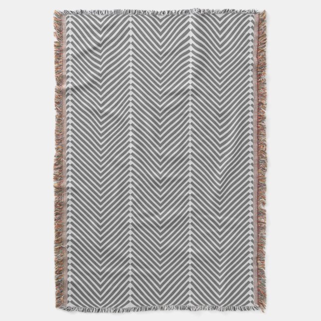 Manta Tejida Patrón moderno gris y blanco espiga (Frente vertical)