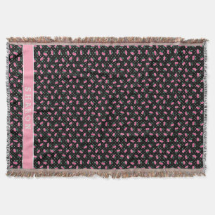 Manta Tejida Patrones de cereza rosa negro retro femeninos con 