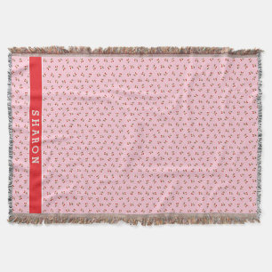 Manta Tejida Patrones de cereza rosa retro femeninos con monogr