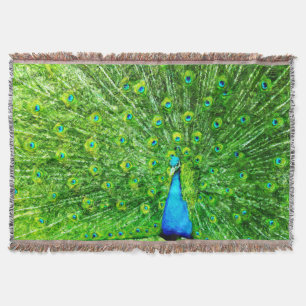 Manta Tejida Peacock impresionista verde y azul
