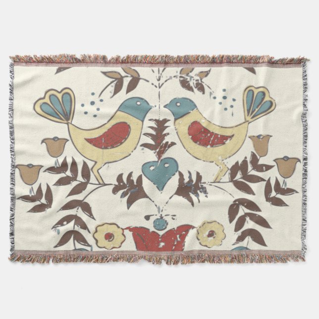 Manta Tejida Pennsylvania Dutch Amish Hex Rótulo Bird Americana (Anverso)