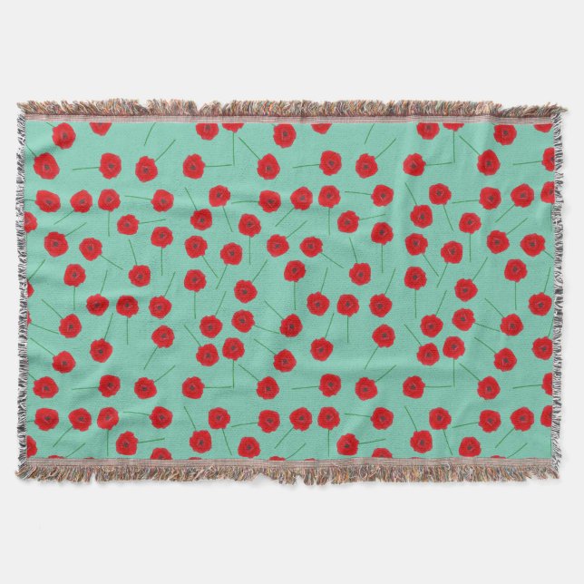 Manta Tejida Personalizado de Flores de Adormidera Roja Tirando (Anverso)