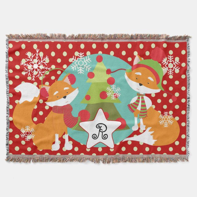 Manta Tejida Personalizado Red Fox Navidades Holiday Throw (Anverso)