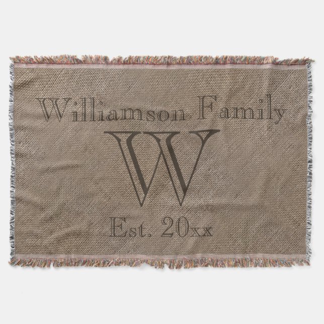 Manta Tejida Personalizado Rustic Burlap-Look Family Keepsake (Anverso)