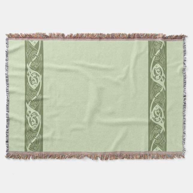 Manta Tejida Pescado celta de Knotwork en verde (Anverso)