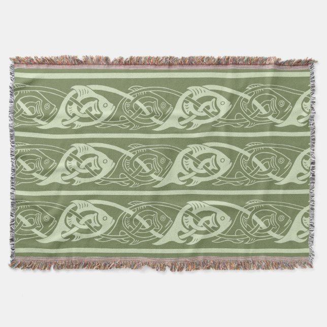 Manta Tejida Pescado celta de Knotwork en verde (Anverso)