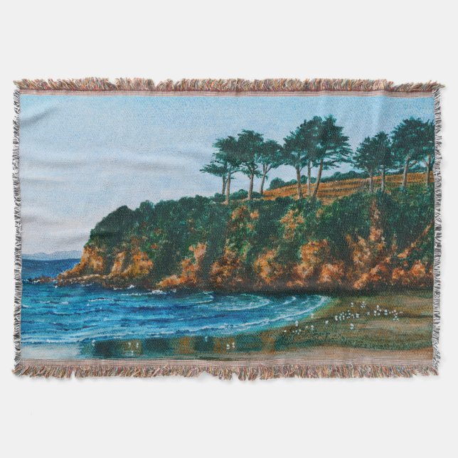 Manta Tejida Pintado de acrílico en la playa de la costa rocosa (Anverso)