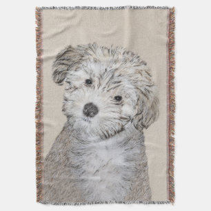 Manta Tejida Pintura de cachorro habanesa - Arte de perro origi