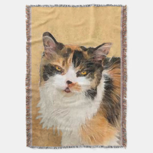 Manta Tejida Pintura de gato calico - Arte de gato original lin