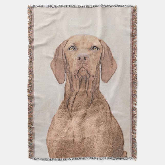 Manta Tejida Pintura de Vizsla - Arte Perro Original. (Frente vertical)