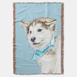 Manta Tejida Pintura siberiana Husky de pipa - Arte original de