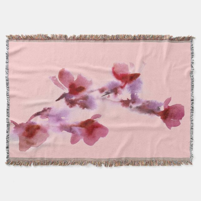 Manta Tejida Pinturas florales abstractas 3 de la acuarela (Anverso)