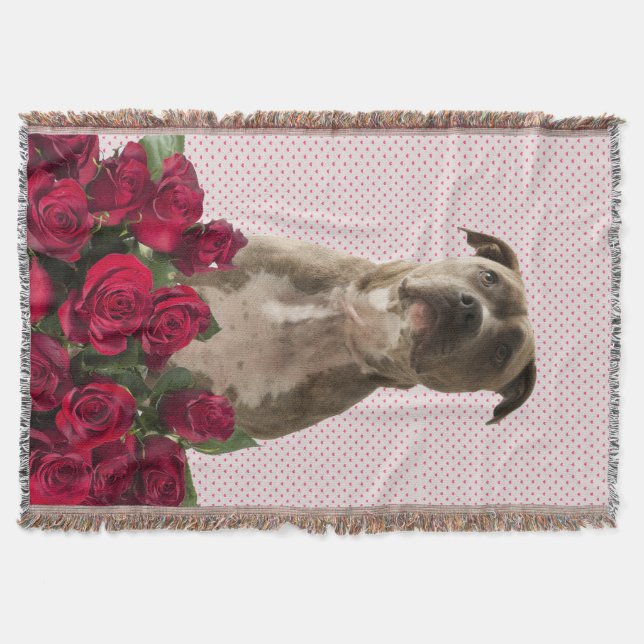Manta Tejida Pit Bulldog Floral Foto Throw Blanket (Anverso)