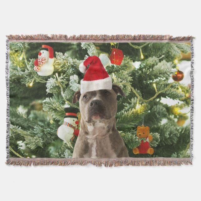 Manta Tejida Pitbull Perro Árbol de Navidad Ornamentos Snowman (Anverso)