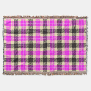 Manta Tejida Placa Tartán rosa y negro caliente
