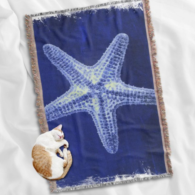 Manta Tejida playa de moda costera rústica marinera estelar azu (coastal chic beach rustic nautical blue starfish throw blanket)