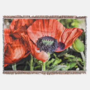 Manta Tejida Poppies rojos y flores de estambre regalos de arte