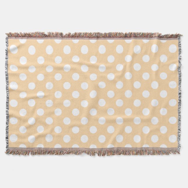 Manta Tejida Pos de polka blanca en beige (Anverso)