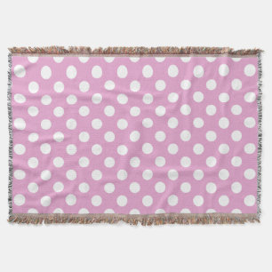Manta Tejida Pos de polka blanca en rosa pálido