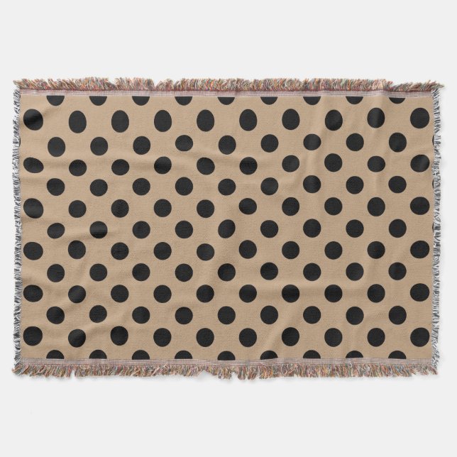 Manta Tejida Pos de polka negro en beige (Anverso)