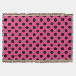 Manta Tejida Pos de polka negro en fucsia