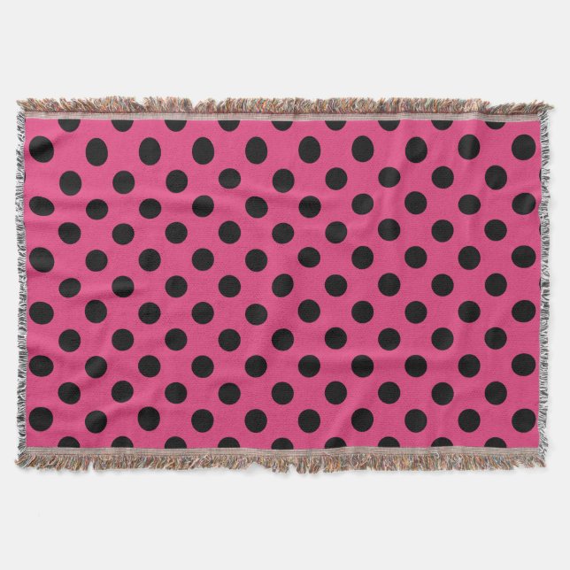 Manta Tejida Pos de polka negro en fucsia (Anverso)
