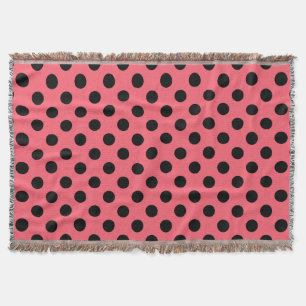 Manta Tejida Pos de polka negro sobre el coral