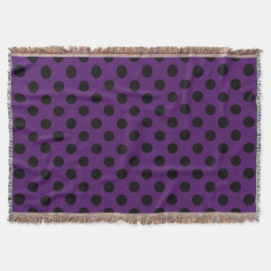 Manta Tejida Pos de polka negro sobre púrpura de ciruela