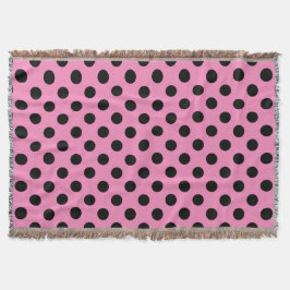 Manta Tejida Pos de polka negro sobre rosa