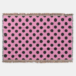 Manta Tejida Pos de polka negro sobre rosa