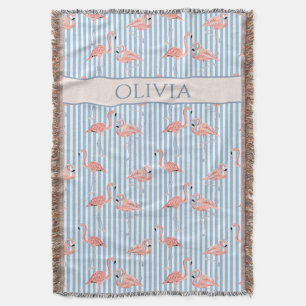 Manta tejida preppy de flamenco de rayas azules co