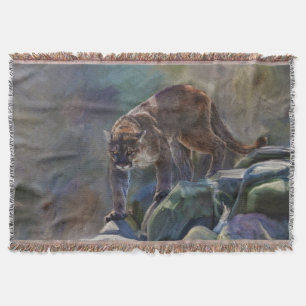 Manta Tejida Prowling Cougar Mountain Lion Wildlife Art Design