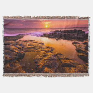 Manta Tejida Puesta de sol sobre pozas de marea, Hawái