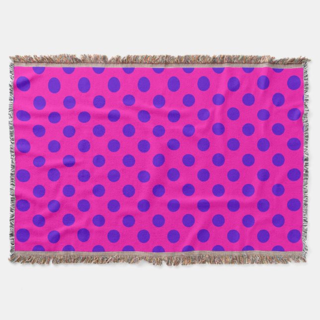 Manta Tejida Puntos de polka azul en fuchsia (Anverso)