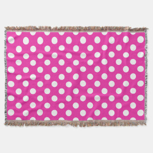 Manta Tejida Puntos de polka blanco en fuchsia