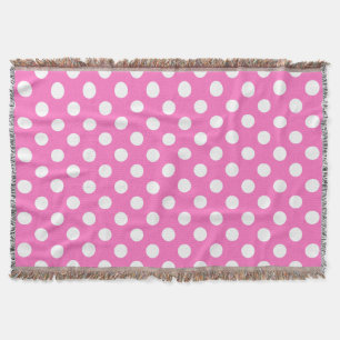 Manta Tejida Puntos de polka blanco sobre rosa
