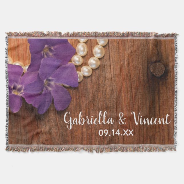 Manta Tejida Purple Periwinkle Pearls Barn Wood Country Wedding (Anverso)