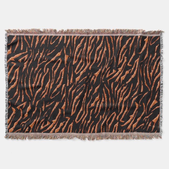 Manta Tejida Purpurina del naranja de impresión de tigres (Anverso)