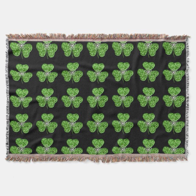 Manta Tejida Purpurina Shamrock and Flower Throw Blanket (Anverso)