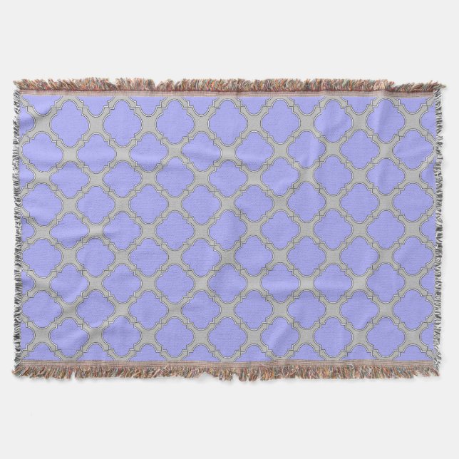 Manta Tejida Quatrefoil periwinkle y gris (Anverso)