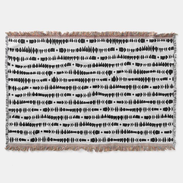 Manta Tejida Rayas tribales contemporáneas blancas y negras (Anverso)