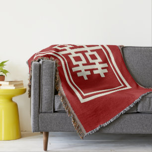 Manta Tejida Rectángulo doble felicidad Boda chino clásico