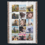 Manta Tejida Recuerdo de Colage de Fotos Cuadradas 15 Blanco<br><div class="desc">Diseño de colcha de fotos en forma de collage de 15 fotos cuadradas perfecto para tus fotos de instagram,  con marcos blancos. Hace un regalo de vacaciones encantador o recuerdo para un hijo que va a la universidad. Más colores disponibles en mi tienda.</div>