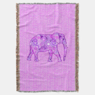 Manta Tejida Remolino fractal de elefante - púrpura y orquídea