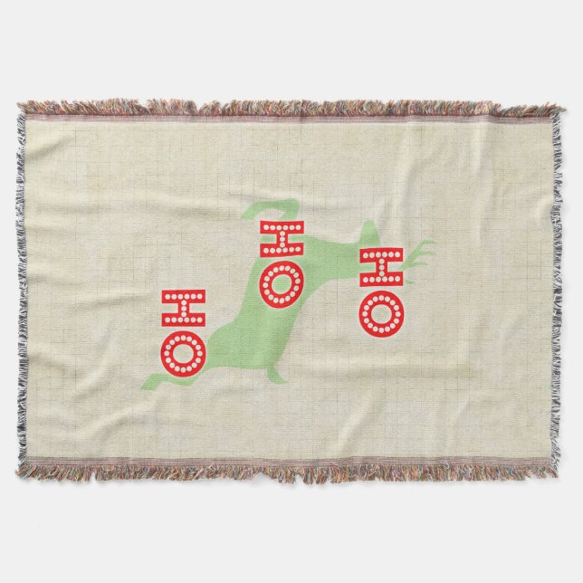 Manta Tejida reno de navidad verde rojo hohoho (Anverso)